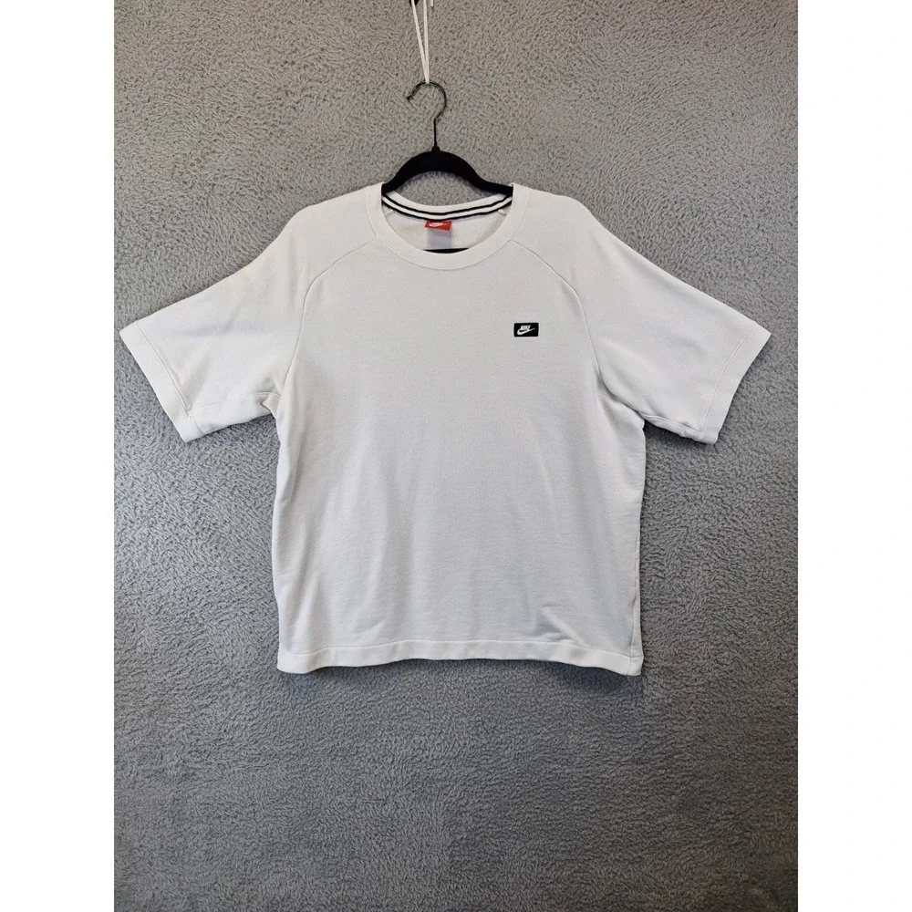 Nike Sportswear T Shirt Mens XL White Script Logo Cotton Herren Modern Crew Neck